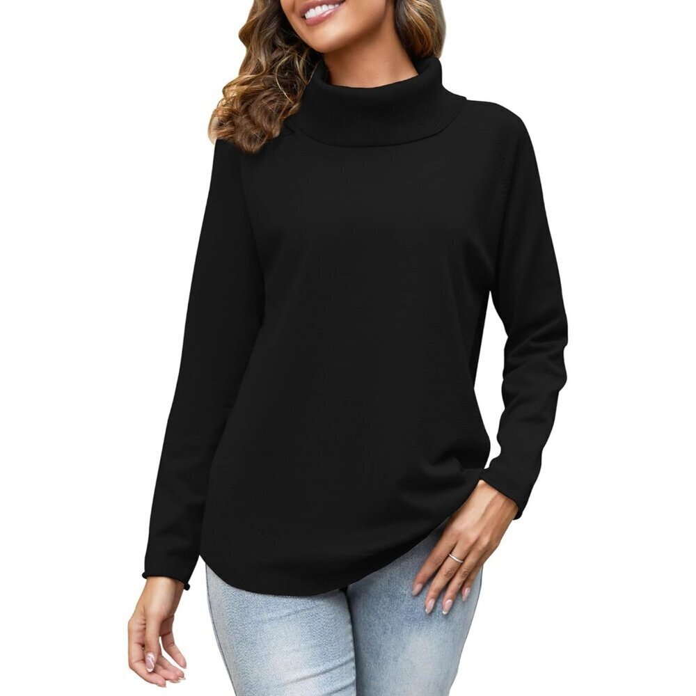 Women's Knit Pullover Sweater Long Sleeve Oversized Turtleneck Curved Hem